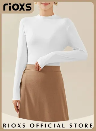 Women's Solid Color Long Sleeve Underscrub Simple Comfort Super Soft and Stretchy Tops with Round Neck 