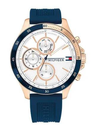 Men's Round Shape Silicone Strap Chronograph Wrist Watch 46 mm - Blue - 1791778 