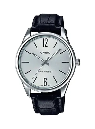 Men's Leather Analog Watch MTP-V005L-7BUDF - 40 mm - Black 