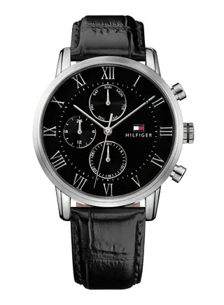 Tommy Hilfiger Watch for Men, Quartz Movement, Analog Display, Black Leather Strap-1791401 