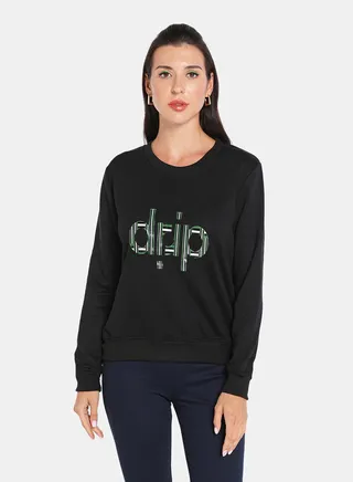 Logo Signature Branding Crew Neck Pullover Black 