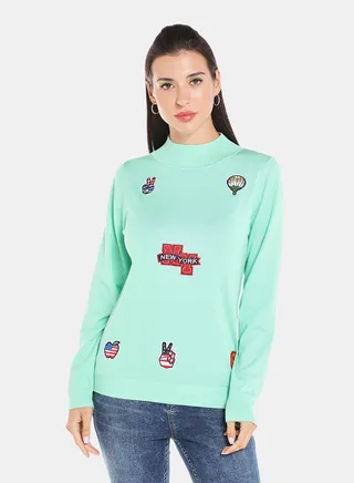 Graphic Printed High Neck Pullover Mint 