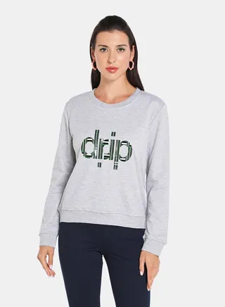 Logo Signature Branding Crew Neck Pullover Grey 