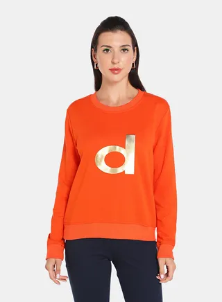 Alphabet Printed Crew Neck Pullover Orange/Gold 