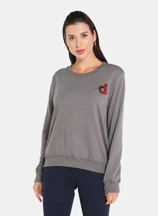 Alphabet Printed Crew Neck Pullover Charcoal 