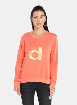 Alphabet Printed Crew Neck Pullover Peach/Gold 
