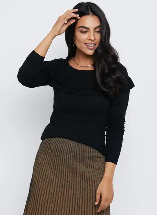 Frill Detail Pullover Black 