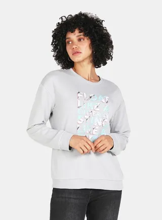 Printed Casual Pullover Grey 
