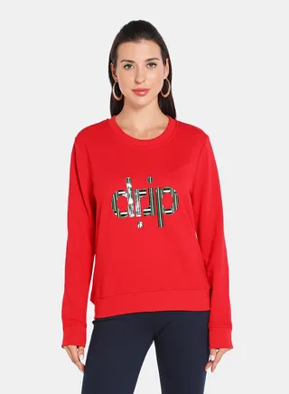 Logo Signature Branding Crew Neck Pullover Red 