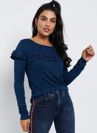 Frill Detail Pullover Blue Wing Teal 