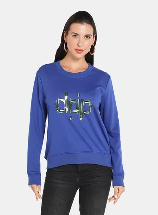 Logo Signature Branding Crew Neck Pullover Blue 