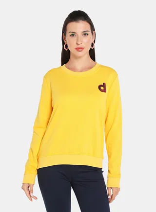 Alphabet Printed Crew Neck Pullover Yellow 