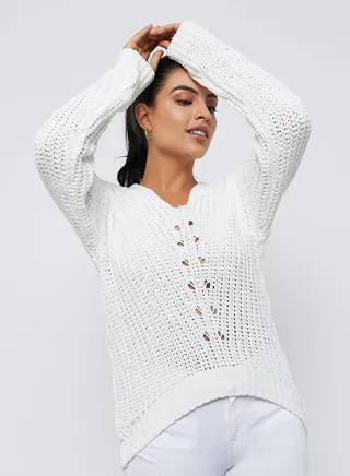 Solid Textured Long Sleeves Pullover Marshmallow 
