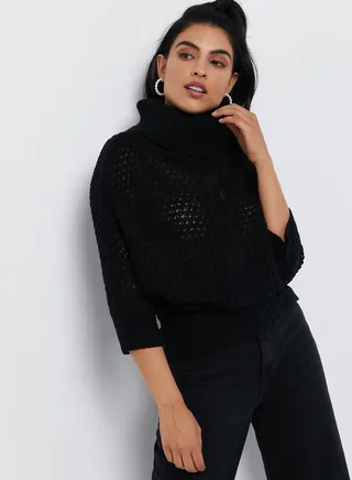 Solid Textured Pullover Black 