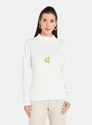 Alphabet Printed High Neck Pullover Off White 
