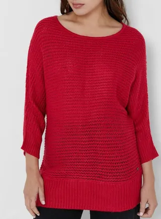 Solid Textured Pullover Virtual Red 