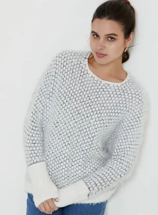 Solid Textured Long Sleeves Pullover Marshmallow 