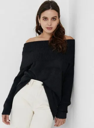 Solid Design Long Sleeves Pullover Black 