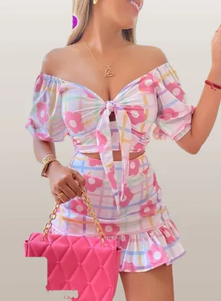 A new women's lingerie set, skirt with a short top with a tie at the chest 