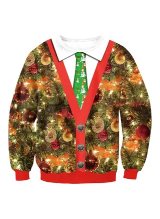 Christmas Tree Printed Pullover Green/Red/White 
