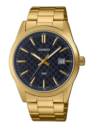 Men Watch Analog Date Display Black Dial Stainless Steel Gold Ion Plated Case And Band MTP-VD03G-1AUDF 