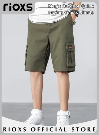 Men's Outdoor Quick-Drying Sports Shorts Casual Loose Cargo Short Pants Stretch Shorts With Multiple Pockets 