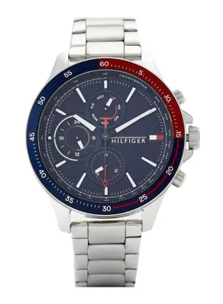 Men's Bank Round Shape Stainless Steel Chronograph Wrist Watch 46 mm - Silver - 1791718 