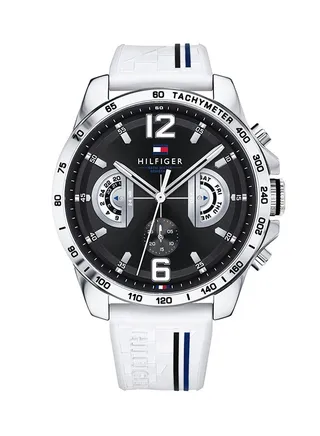 Men's Decker Round Shape Silicone Strap Chronograph Wrist Watch 46 mm - White - 1791475 