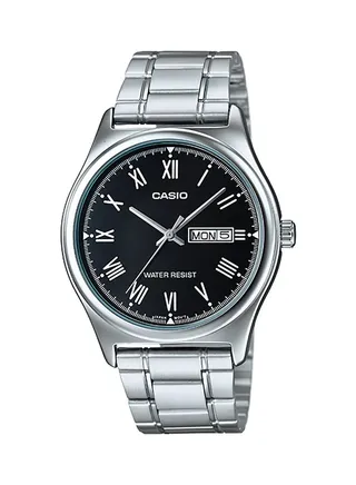 Men's Leather Strap Analog Quartz Watch MTP-V006D-1BUDF - 42 mm - Silver 