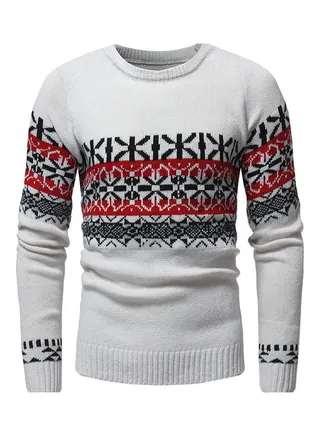 Knitting Crew Neck Slim Casual Pullover white 