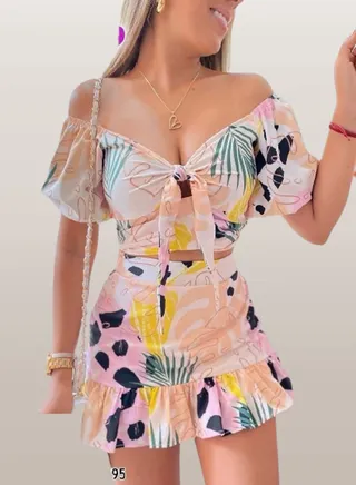 A new women's lingerie set, skirt with a short top with a tie at the chest 