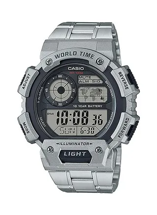 Men's Youth Stainless Steel Digital Wrist Watch AE-1400WHD-1AVDF - 48 mm - Silver 