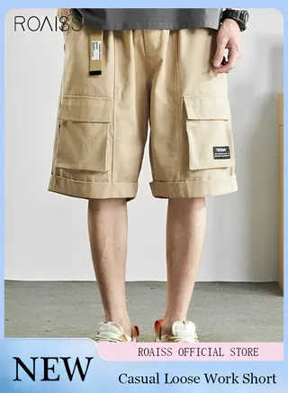 Men's Casual Multi Pocket Work Shorts Wide Leg Pants With Loose Waistband Buckle Fashionable And Versatile Durable Shorts 