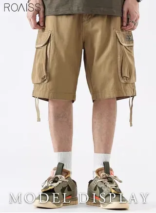 Men's Casual Multi Pocket Work Shorts Wide Leg Pants with Loose Waistband Buckle Fashionable and Versatile Durable Shorts 