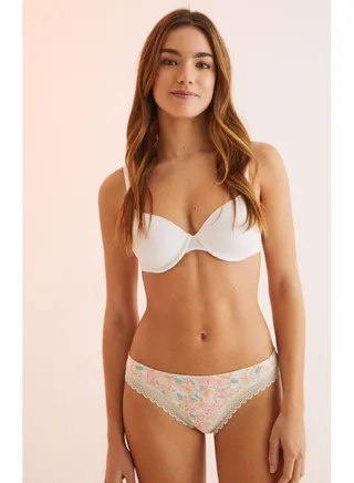 Classic printed microfibre and lace panties 