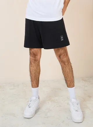 Patch Detail Solid Shorts with Drawstring 