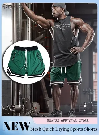 Men's Summer Mesh Sports Shorts Waist Drawstring Tied Sweatpants Training Shorts With Side Zip Pockets 