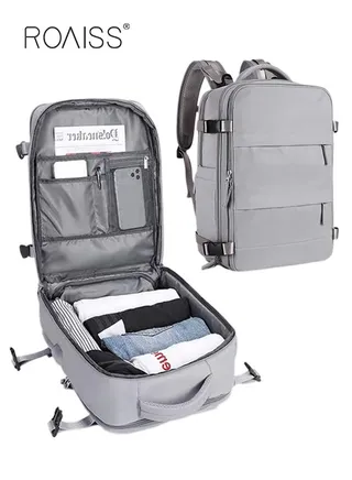 Travel Backpack for Men Women Carry On Backpack with USB Charging Port Shoe Compartment 15.6 Inch Laptop Backpack Flight Approved College School Bag Casual Daypack for Weekender Business Hiking 
