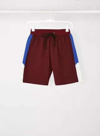 Contrast Stripe Detail Elastic Waistband Drawstring Shorts Wine Red/Blue/White 