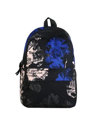 Unisex Colorblock Letter Graphic Backpack Casual School Bag Personality All-match Leisure Bookbag Black/Blue 