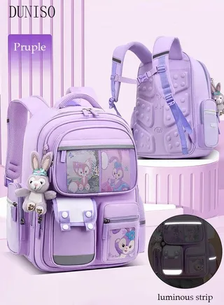 Girl's School Backpack Waterproof Book Bag with Compartments and Doll Pendant for Teen Girls Kid Students Elementary School Kids' School Bag With Large Capacity 