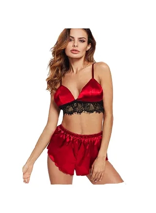 Set of lingerie bra and satin shorts 