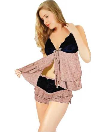 Two-piece lingerie set, lace top and shorts 