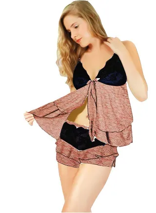 Two-piece lingerie set, lace top and shorts 
