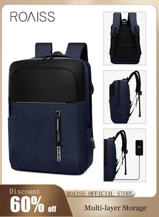 Multifunction Waterproof Backpack with USB Port Colorblock Waterproof Oxford School Bag for Men Work Travel Flight Business Commuter 15.6" Laptop Blue 