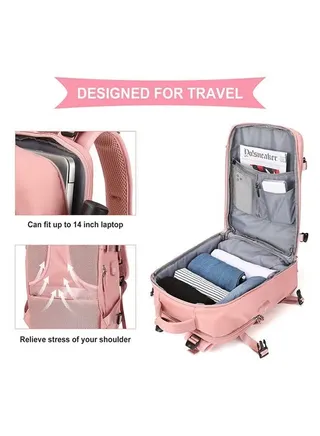 Travel Backpack for Men Women Carry On Backpack with USB Charging Port Shoe Compartment 15.6 Inch Laptop Backpack Flight Approved College School Bag Casual Daypack for Weekender Business Hiking 