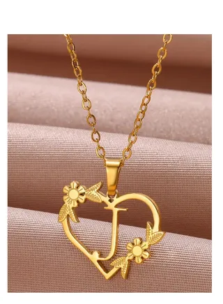 Women's Stainless Steel Gold Plated Necklace With Letter Design 