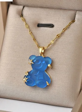 Elegant Stainless Steel Gold Plated Necklace With Bear Pendant 