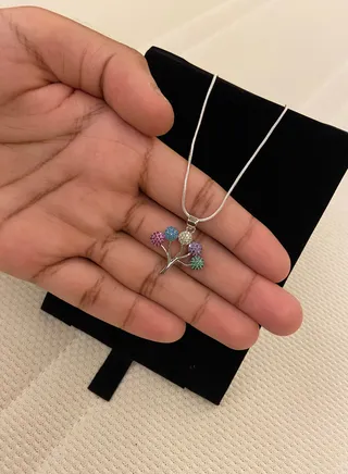 925 Sterling Silver Necklace With18k White Gold Plated Multicolor Cubic Zircon Pendant 