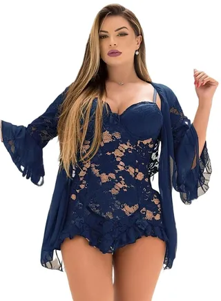 Lingerie nightgown with a short robe 